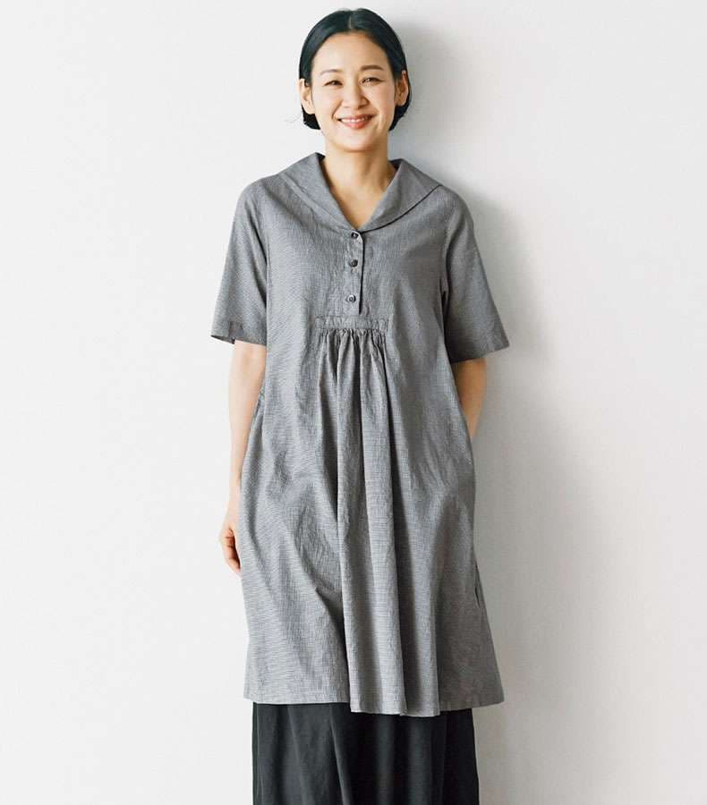セーラー服 ゆったりセーラー襟リネンワンピース