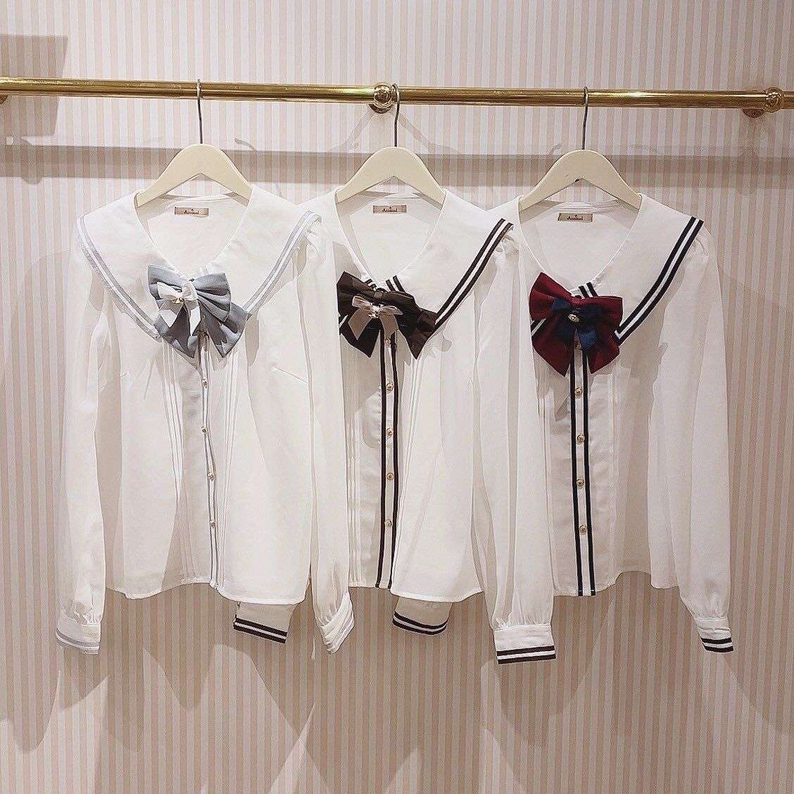 セーラー服 セーラー風リボンブラウス ネイビー&ワインレッド