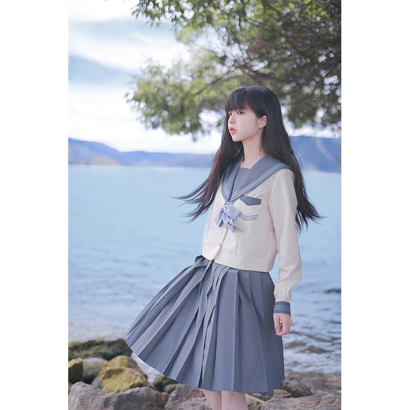 セーラー服 清楚系長袖セーラー服トップス リボン付き