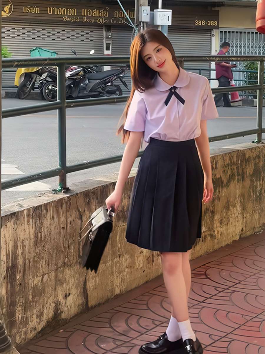 セーラー服 学生風半袖ブラウスとプリーツスカートセット